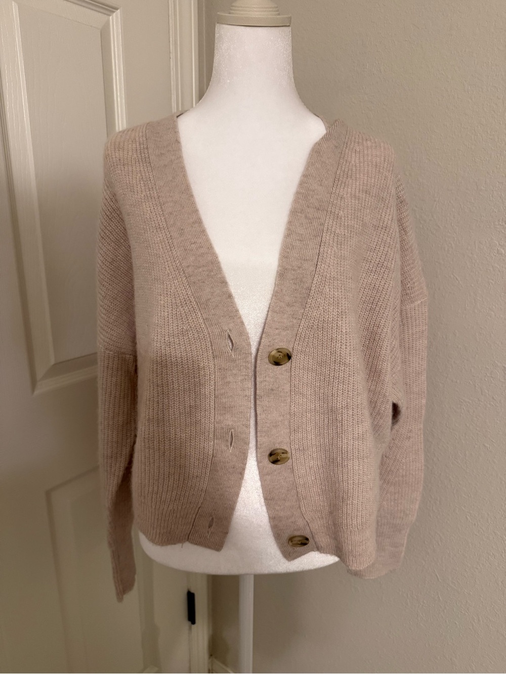 J. Crew Beige V-Neck Button Front Cardigan